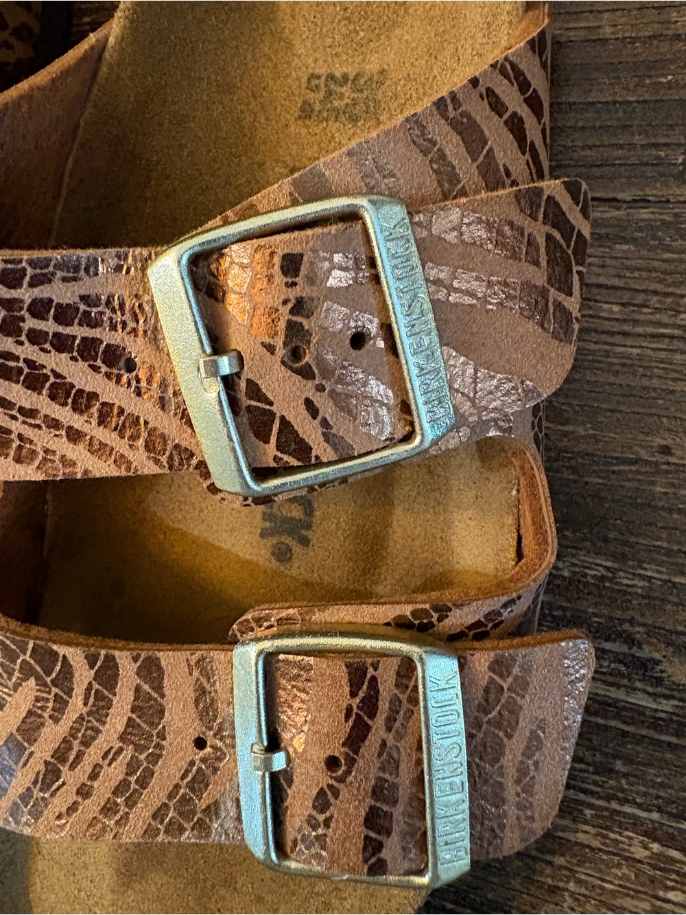 Birkenstock Arizona Sandals Women 38 US 7 Zebra Pecan Metallic Animal Print - Picture 3 of 10